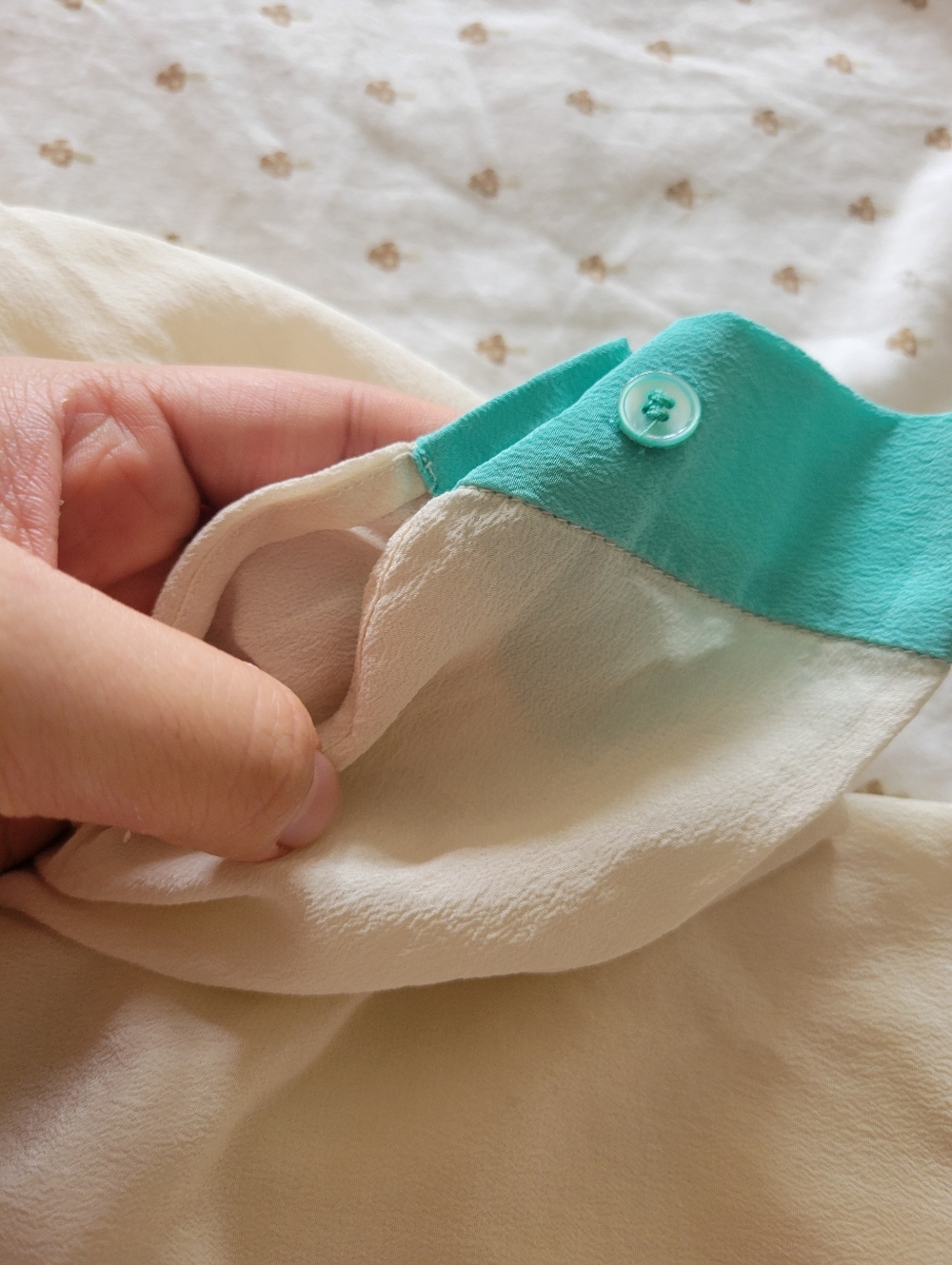 Babaton Cream Blouse with Tie Knot And Teal Details - Picture 7 of 7